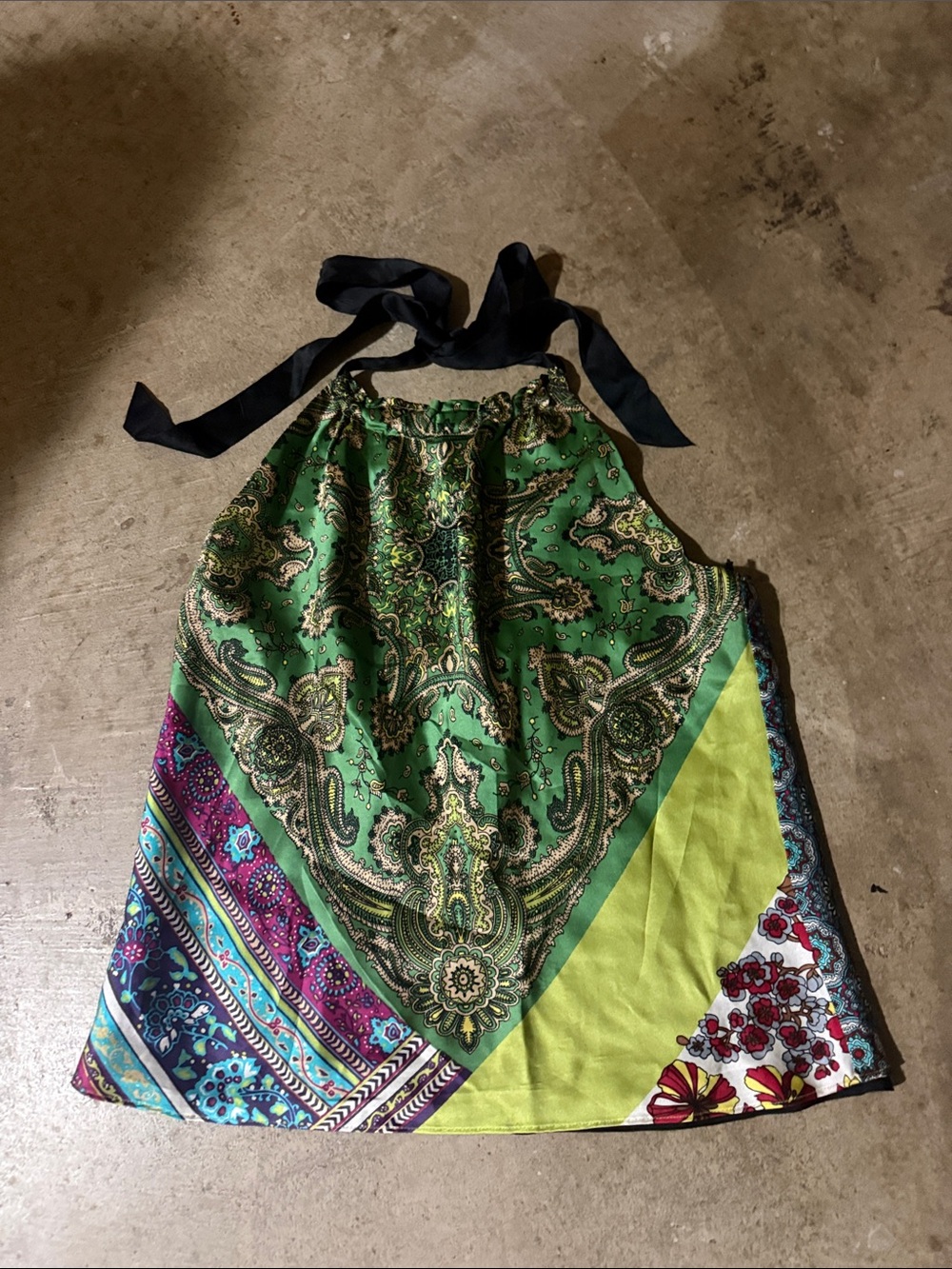 Single Green Multi-Print Halter Crop Top